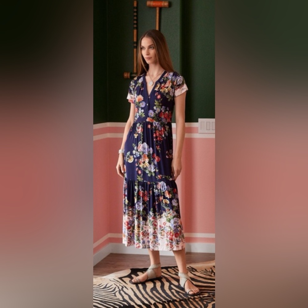 Johnny Was Navy Floral Maxi Dress